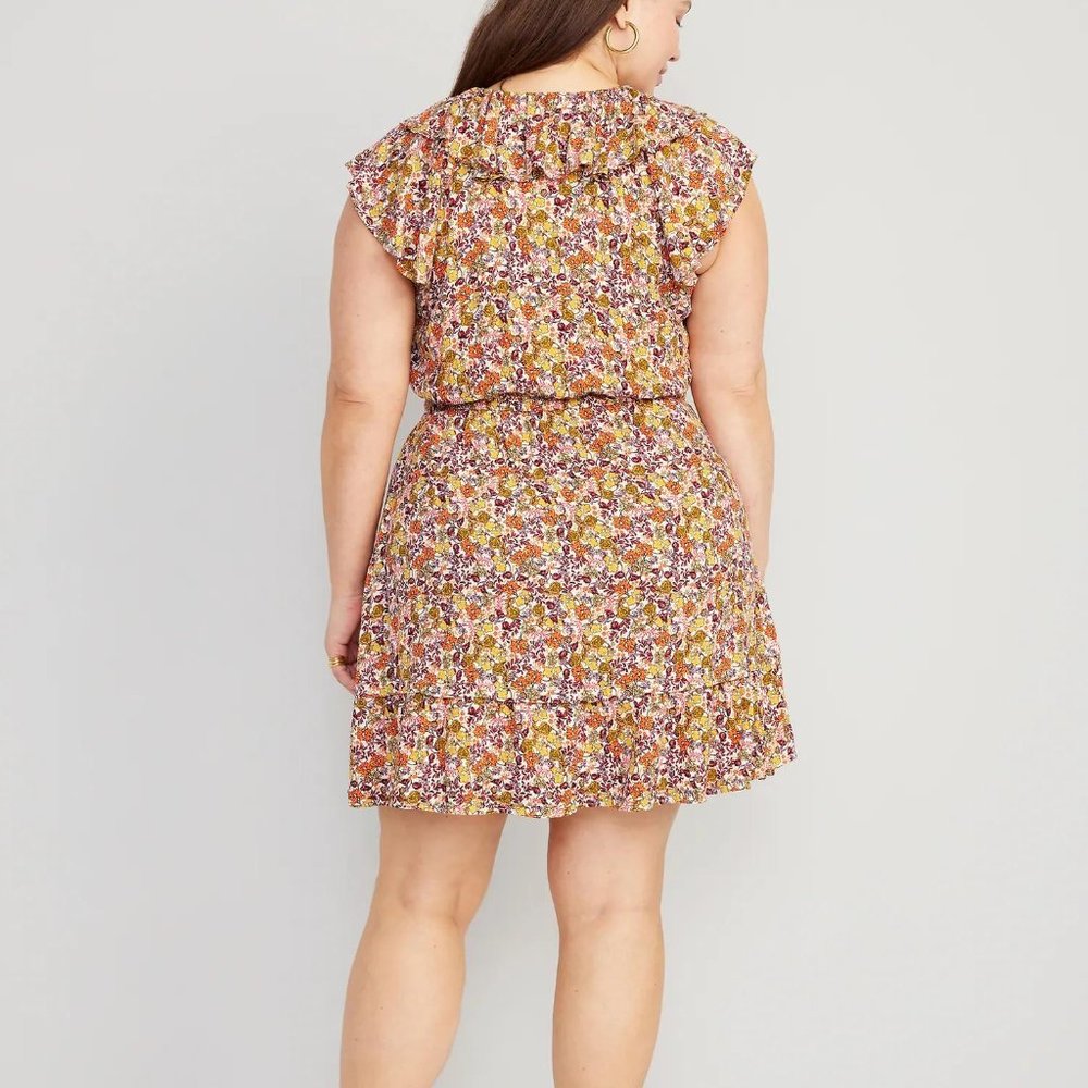 NWT Old Navy Waist-Defined Flutter-Sleeve Floral Mini Dress for Women - Picture 5 of 6